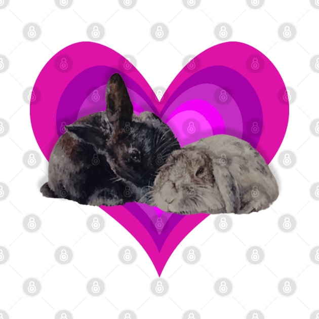 Gorgeous kissing bunnies on a rainbow purple heart! by StudioFluffle