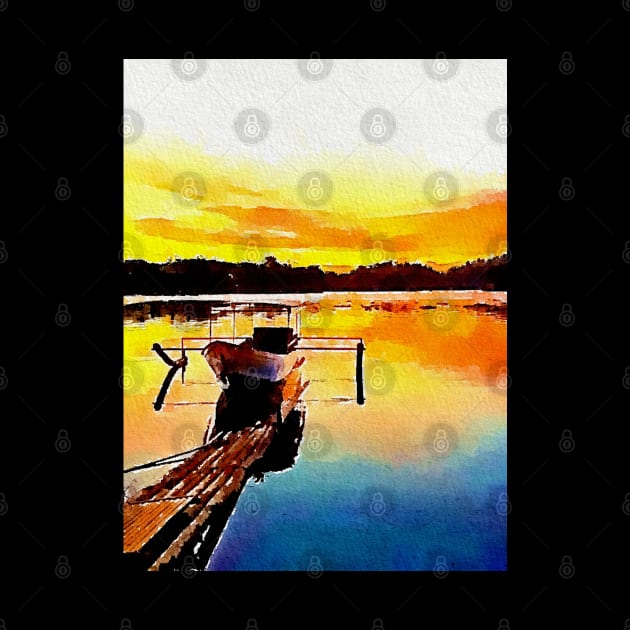 Colorful Sunset Fishing boat painting by Banyu_Urip