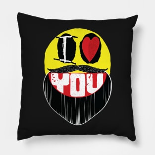 I Love You, I Heart You, Bearded Biker Smiling Face word art Pillow