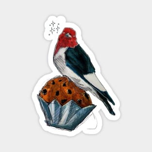 Bakery Birds: Red Headed Woodpecker on Chocolate Chip Muffin Magnet