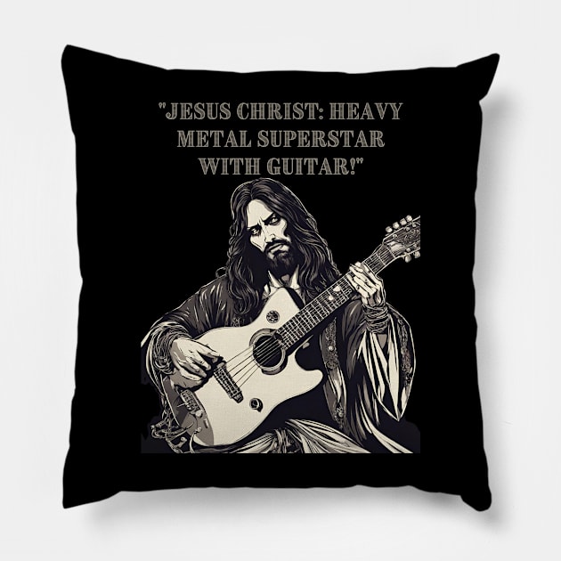 JESUS MEME - Jesus Christ Heavy Metal Guitar Art Pillow by Klau