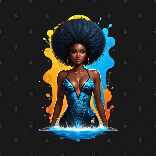 Black Woman emerging from water retro vintage 80s disco design by Neon City Bazaar