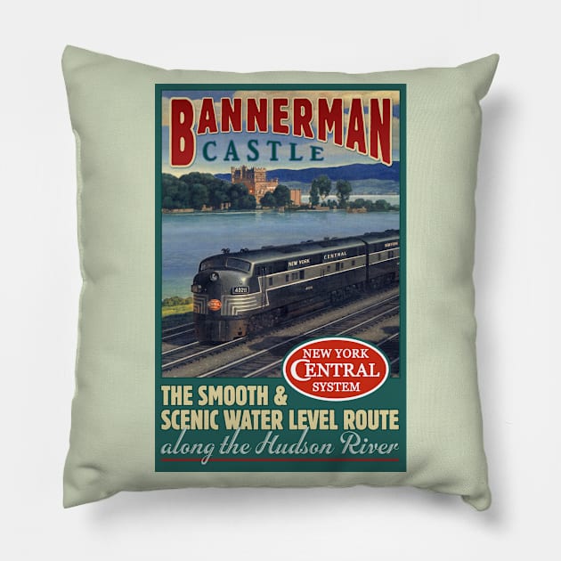 Bannerman Castle Hudson River NY Central Railroad Poster Pillow by MatchbookGraphics