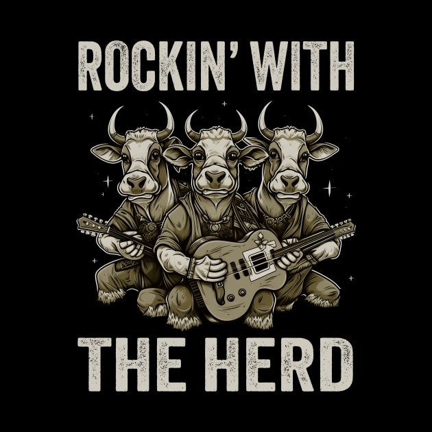 Rockin With The Herd Guitar Cow Band Fun by Foxxy Merch