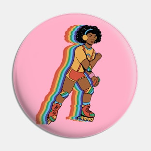 Vintage Roller Girl on Rollerblades // Rainbow Skater Pin