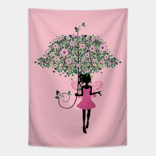 Fairy with Floral Umbrella Tapestry