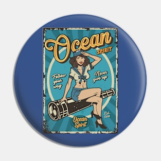 Vintage Marine Colorful Poster With Pin Up Girl Pin