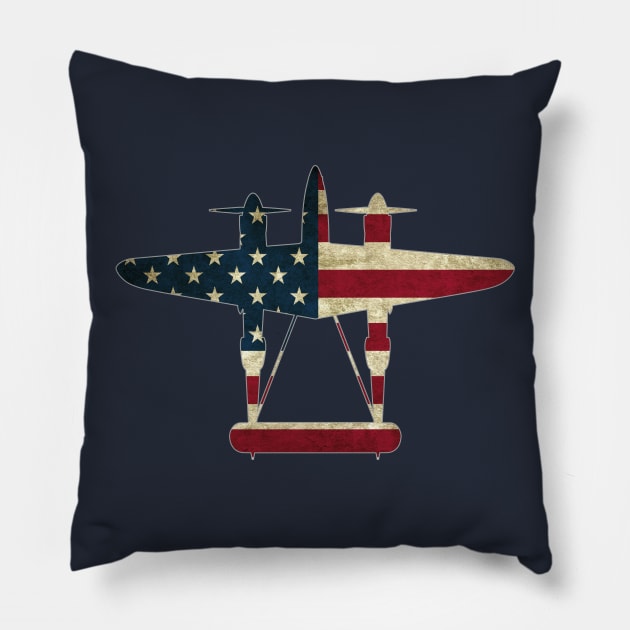 Retro USA Flag P-38 Lightning Aircraft Plane WW2 Fighter Warbird Pilot Gift Pillow by stearman