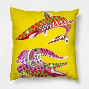 the shark and the crocodile ecopop pattern Pillow