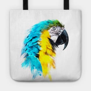 Dramabite Watercolor blue yellow macaw ara parrot artsy artistic painting Tote