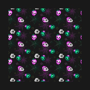 Halloween Neon Pink and Green Glowing Skulls T-Shirt