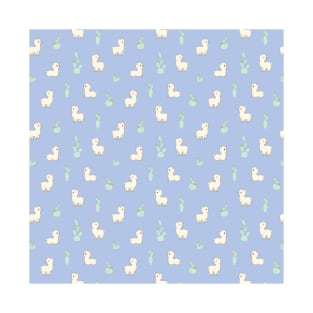 Cactus and Alpacas Pattern in Blue T-Shirt