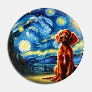 Starry Irish Setter Portrait - Dog Portrait Pin