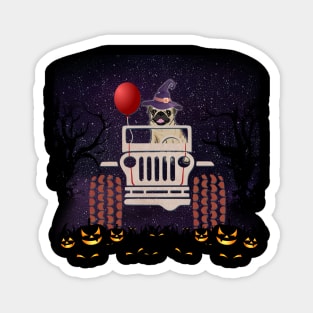 JP Scared Pug in The Car Halloween Magnet