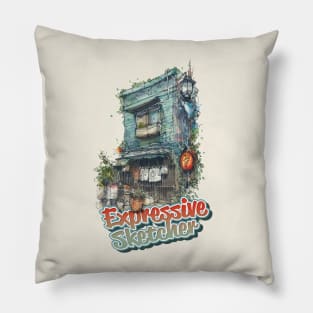 Copperplate Japanese House Expressive Sketcher Pillow