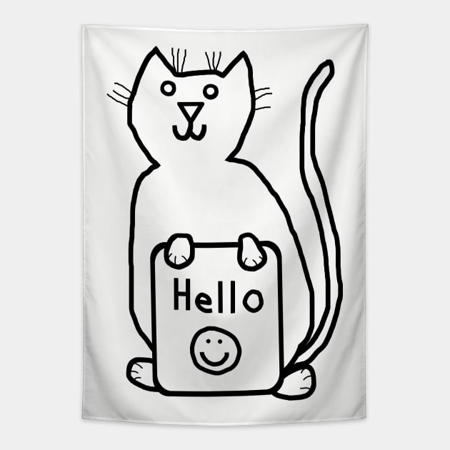 Cute Cat says Hello Outline Tapestry by ellenhenryart