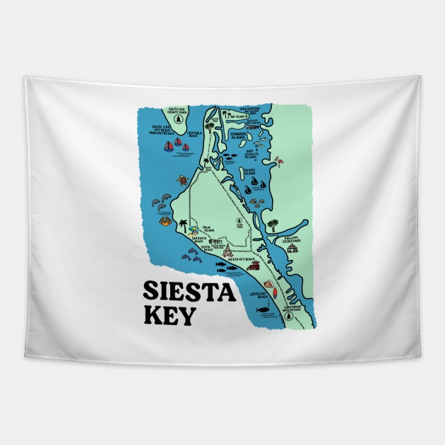 Siesta Key Florida Map Art Tapestry by fiberandgloss