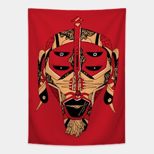 Red and Cream African Mask No 11 Tapestry