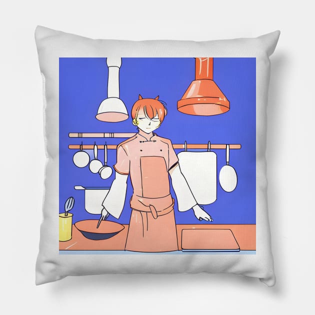 orange cat cooking 04 Pillow by Kopandavil