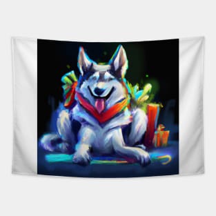 Cute Husky Drawing Tapestry