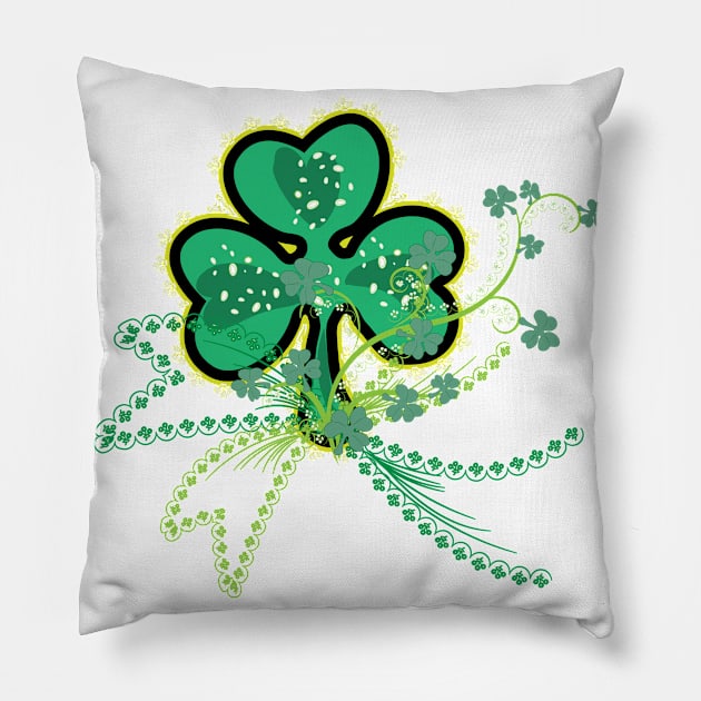 Shamrock Flourish Saint Patrick's Day Lucky Symbol Vector Pillow by LizzyizzyDesign