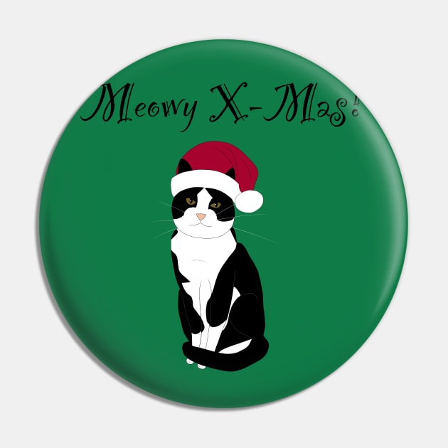 Meowy X-mas santa hat - tuxedo Pin by Lian's designs