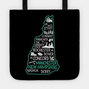 New Hampshire Manchester cute map Conway Hanover Rochester Dover Nashua Derry The Granite State Tote