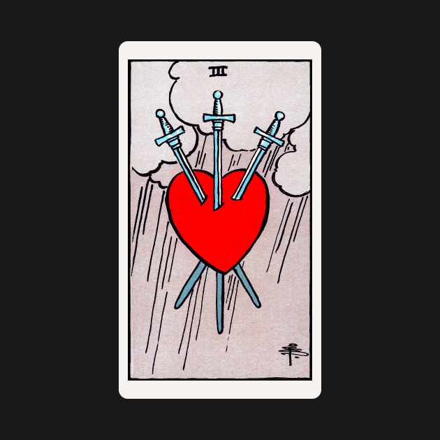 Card #52 - Three Of Swords - Rider Waite Smith Tarot by RetroFitted