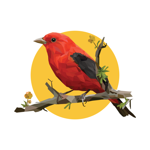 Red Scarlet. Bird. Geometric. Lowpoly. Arts. Illustration. Digital Art. by Houseofyhodie