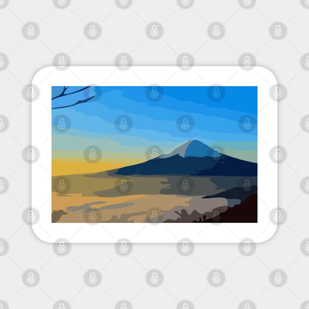 Sunrise Over Mt Fuji Digital Painting Magnet by gktb