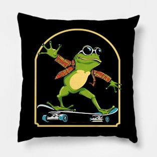 Frog skateboarding Pillow