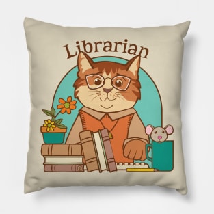 Busy Librarian Cat and Mouse Pillow