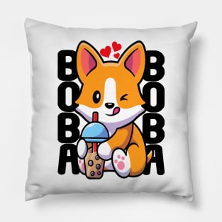 Cute Corgi Drink Milk Tea Boba Pillow