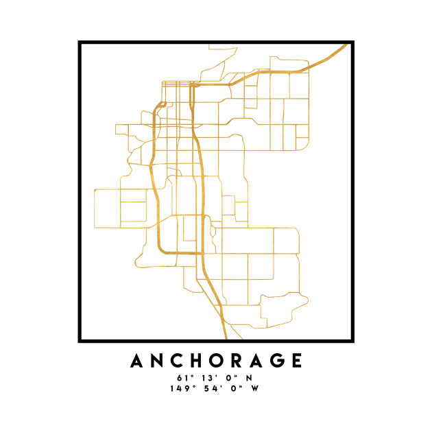 ANCHORAGE ALASKA CITY STREET MAP ART by deificusArt