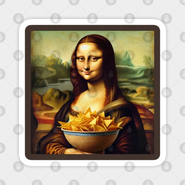 Mona Lisa Tortilla Chip Feast Tee - National Tortilla Chip Day Magnet by Edd Paint Something