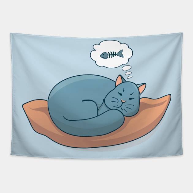 cat sleeps on a pillow Tapestry by Olha_Kulbachna
