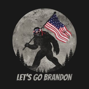 Vintage Lets Go Brandon Camping Bigfoot Us flag T-Shirt