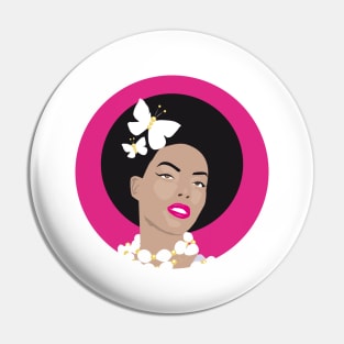 Girl with Butterflies In Her Afro - Pink Circle 2 Pin