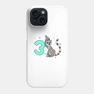 I am 3 with lemur - kids birthday 3 years old Phone Case