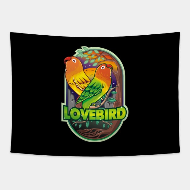 Lovebird tshirt design Tapestry by jarvis.kreatif