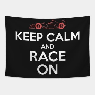 Keep Calm And Race On Racing Car Tapestry