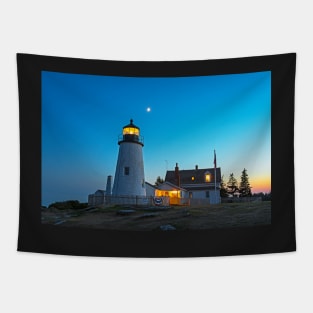 Crescent Moon over the Pemaquid Point Lighthouse Pemaquid ME Tapestry