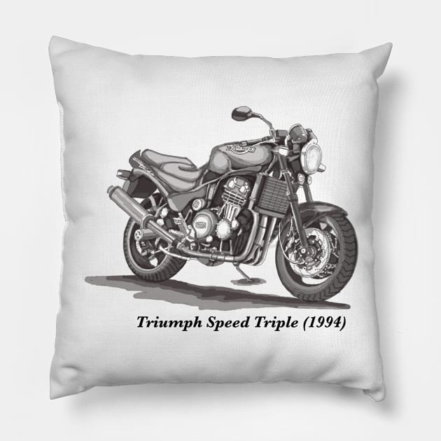 Drawing of Retro Classic Motorcycle Triumph Speed Triple 1994 Pillow by Roza@Artpage