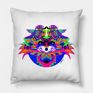 ultra space sphinx alien ship ecopop in totonac patterns in mexican tribal art Pillow