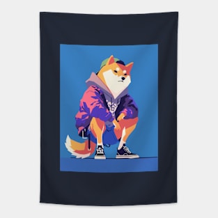 Cool Shiba in the City Tapestry