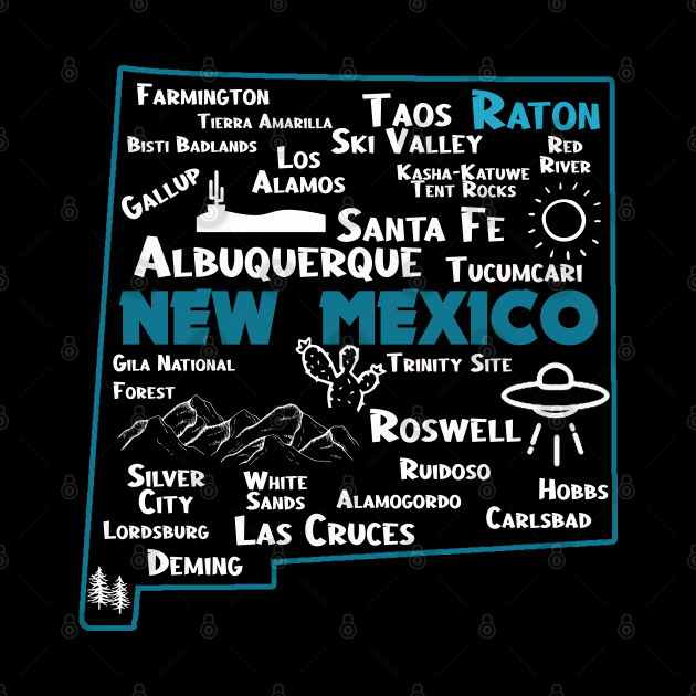 Cute map of Raton New Mexico Albuquerque Map Santa Fe Los Alamos, Taos,Roswell Las Cruces Deming Carlsbad Silver City by BoogieCreates