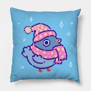 A cozy pigeon in a winter hat and a warm scarf Pillow