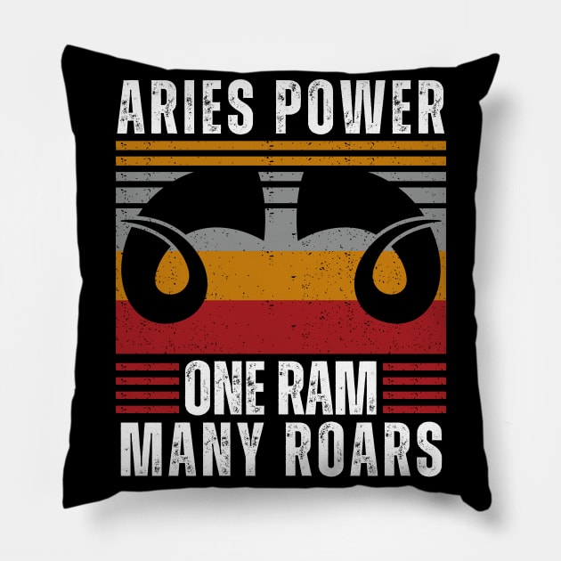 Funny Aries Zodiac Sign - Aries Power, One Ram, Many Roars - White Pillow by LittleAna