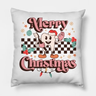 Merry Christmas Dentistry Tooth With Santa Hat Pillow