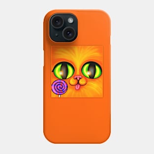 Orange Kitty Face with Lolipop Phone Case